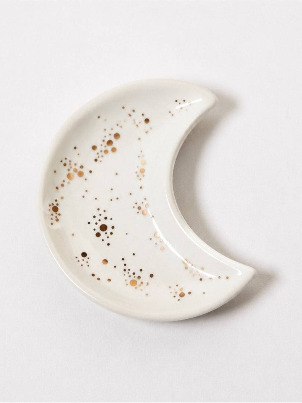 Ceramic Mini Crescent Moon Dish White Gold Speckled Trinket Ring Holder